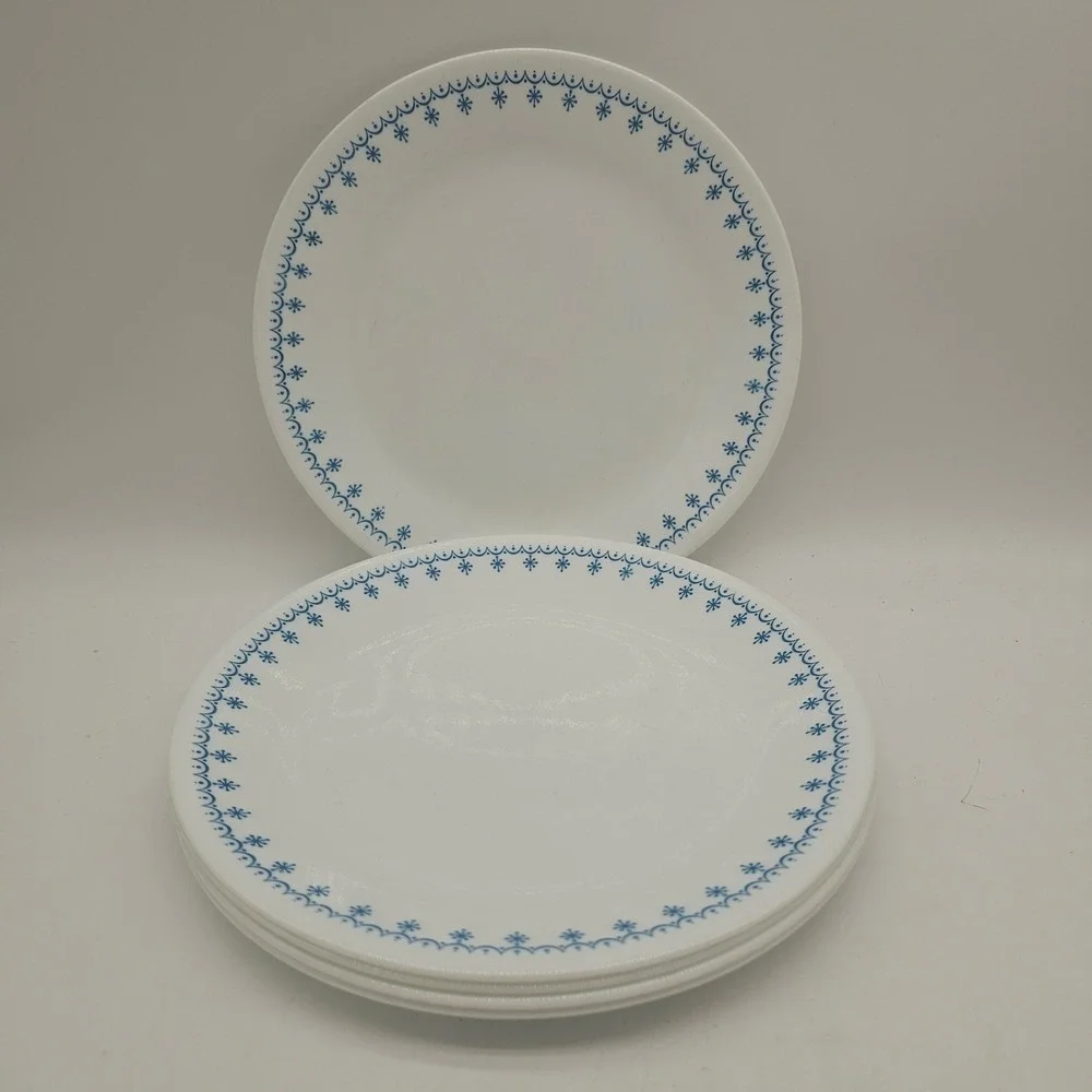 5 Vintage Corelle Snowflake Blue 10 1/4